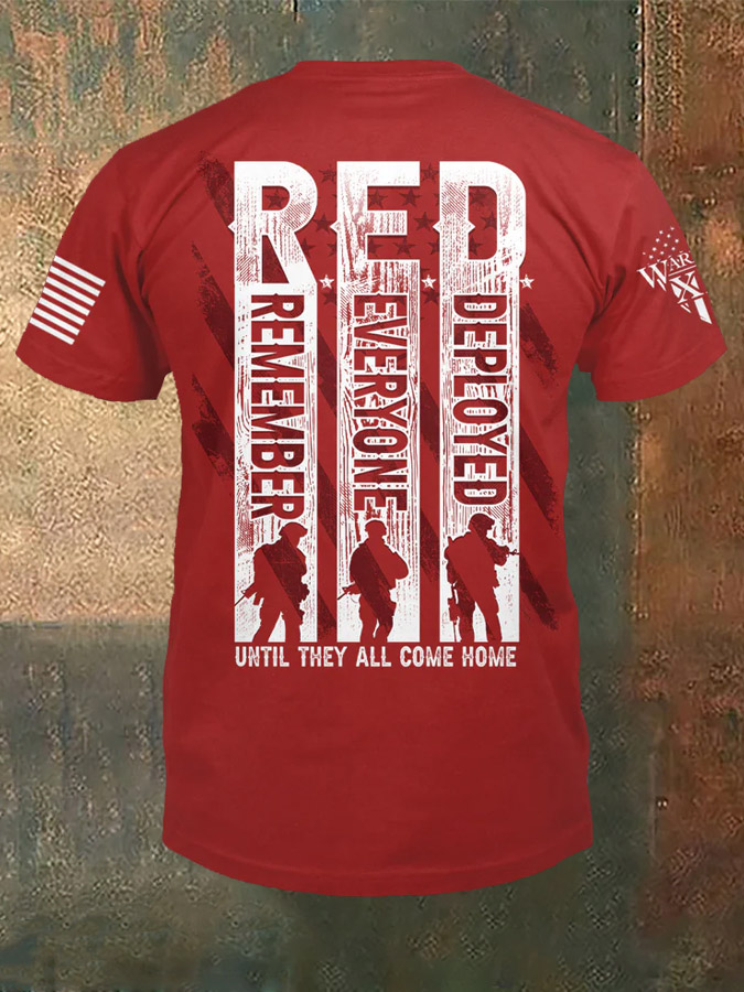 Men's Veterans Day Red Pattern Cotton T-Shirt