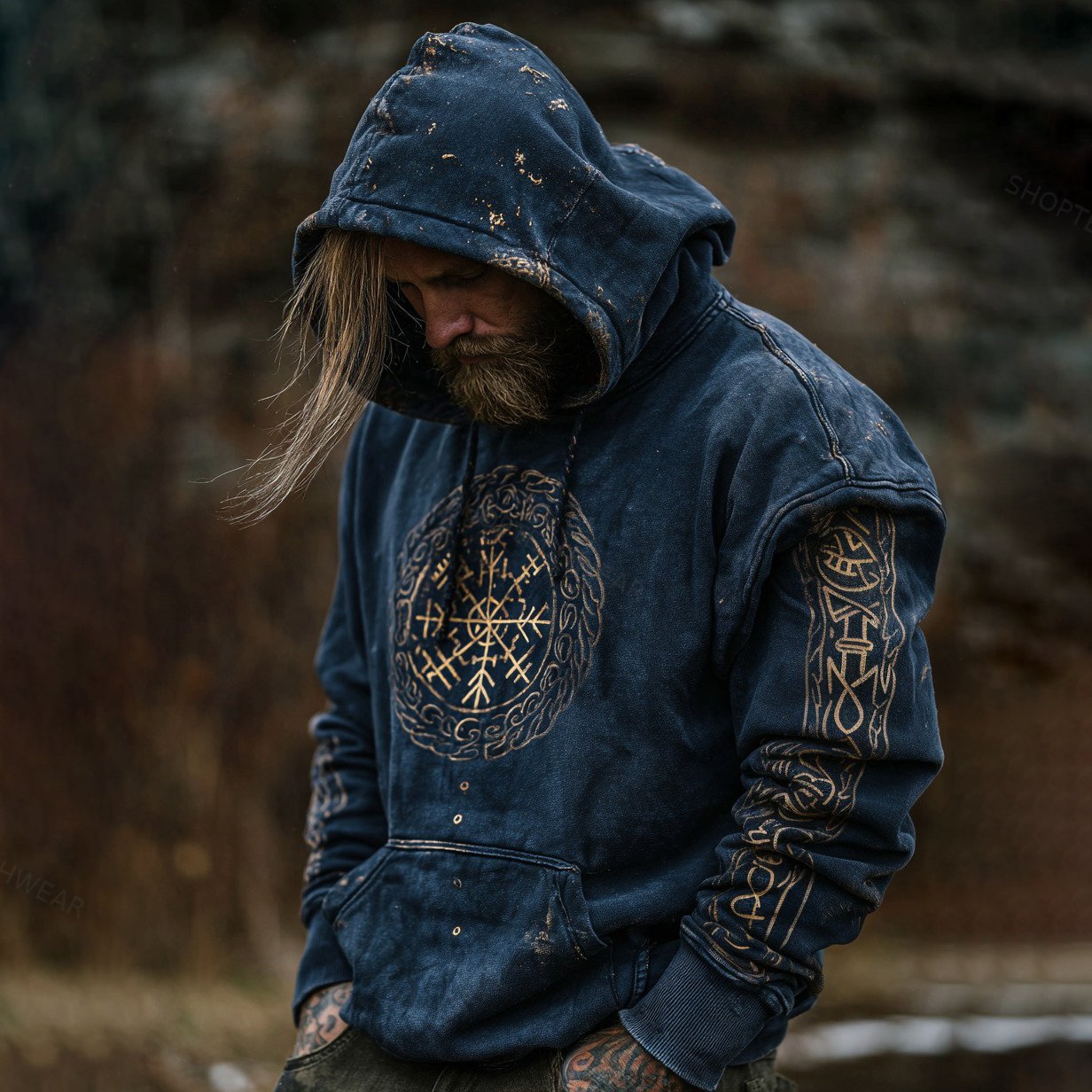 Men's Viking Vegvisir Runes Graphics  Hoodies