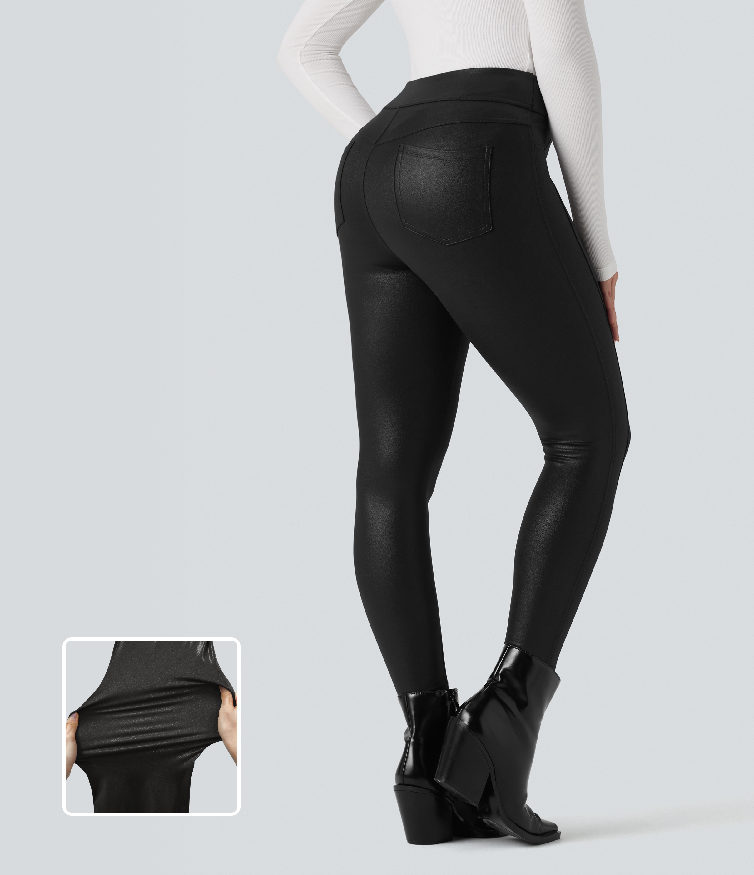 Halara Ultrasculpt™ Faux Leather Shine High Waisted Casual Leggings with Pockets
