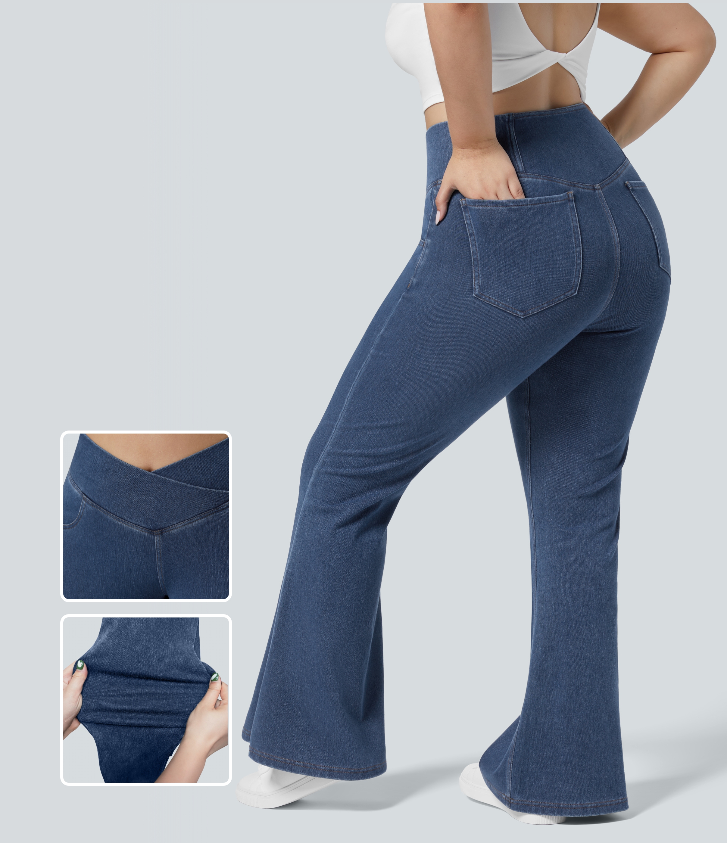 Halara Flex™ High Waisted Crossover Pocket Washed Casual Plus Size Jeans