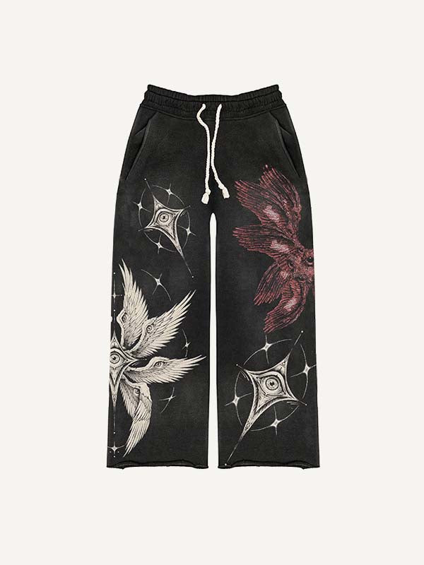 Eye&Wing Print Elastic Waist Pants