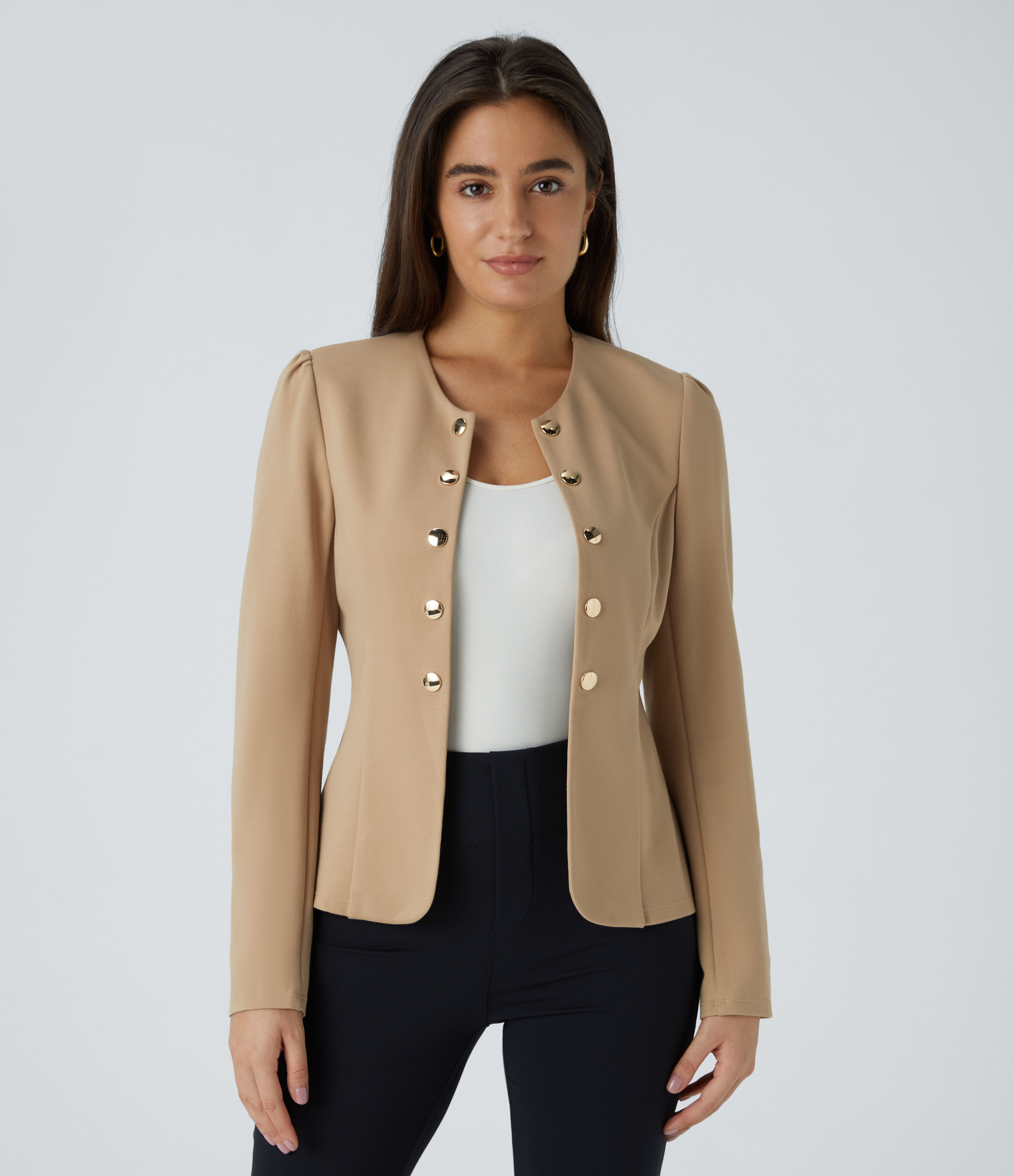 Round Neck Long Sleeve Decorative Slim Work Jacket