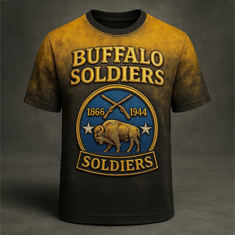 Men's Western Retro Buffalo Cavalry Print Casual T-Shirt
