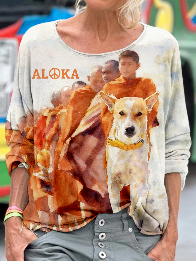 Walk For Peace Monks & Aloka Dog Long Sleeve T Shirt