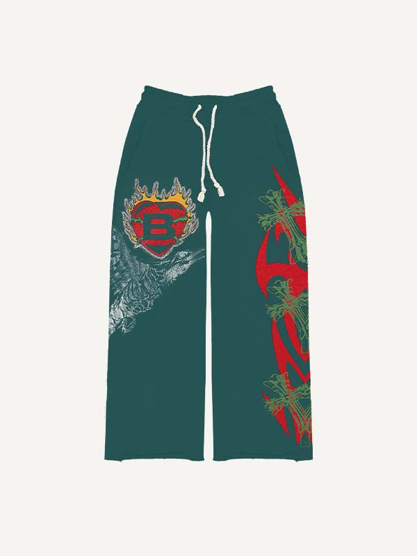 Heart&Animal&Graphic&Letter Print Elastic Waist Pants