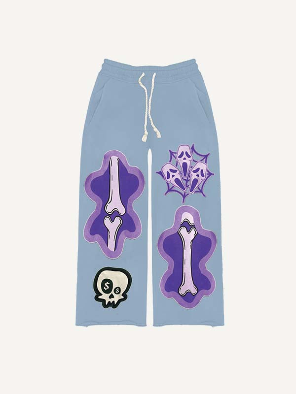 Skull Faux Decal Print Elastic Waist Pants