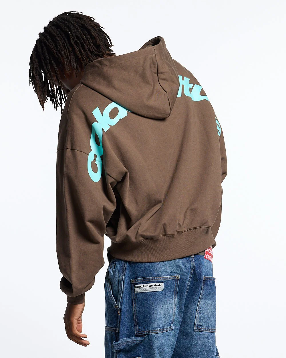 CURVED ZIP HOODIE BROWN & BLUE