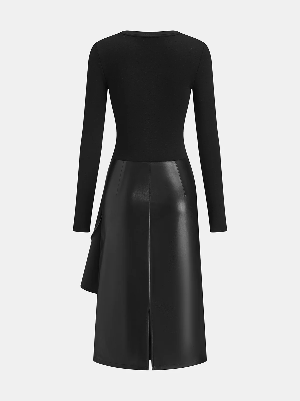 Knit & Faux Leather Panel Asymmetric Maxi Dress