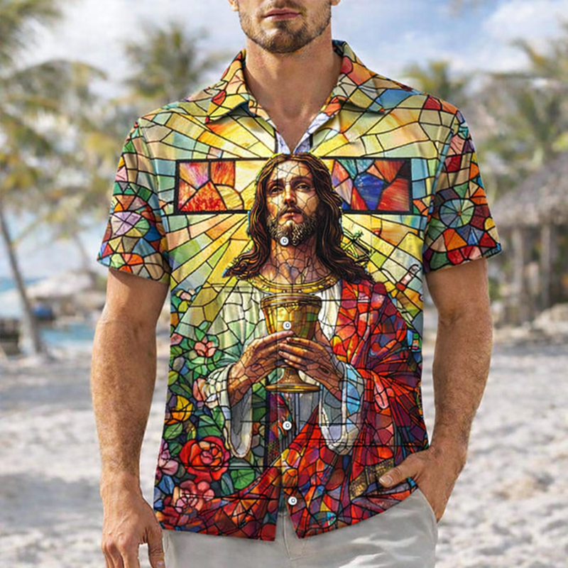 Men's Faith  Art Printed Casual Hawaiian Shirt