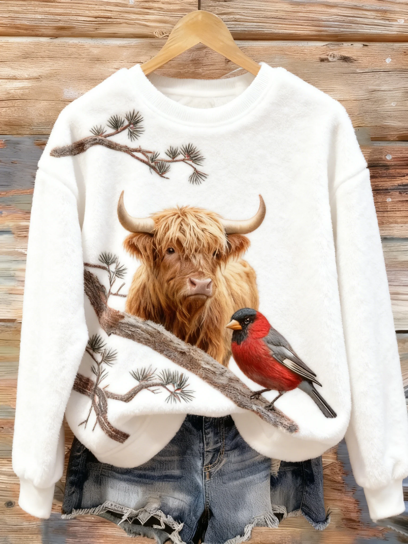 Women's Highland Cattle Print Sweatshirt