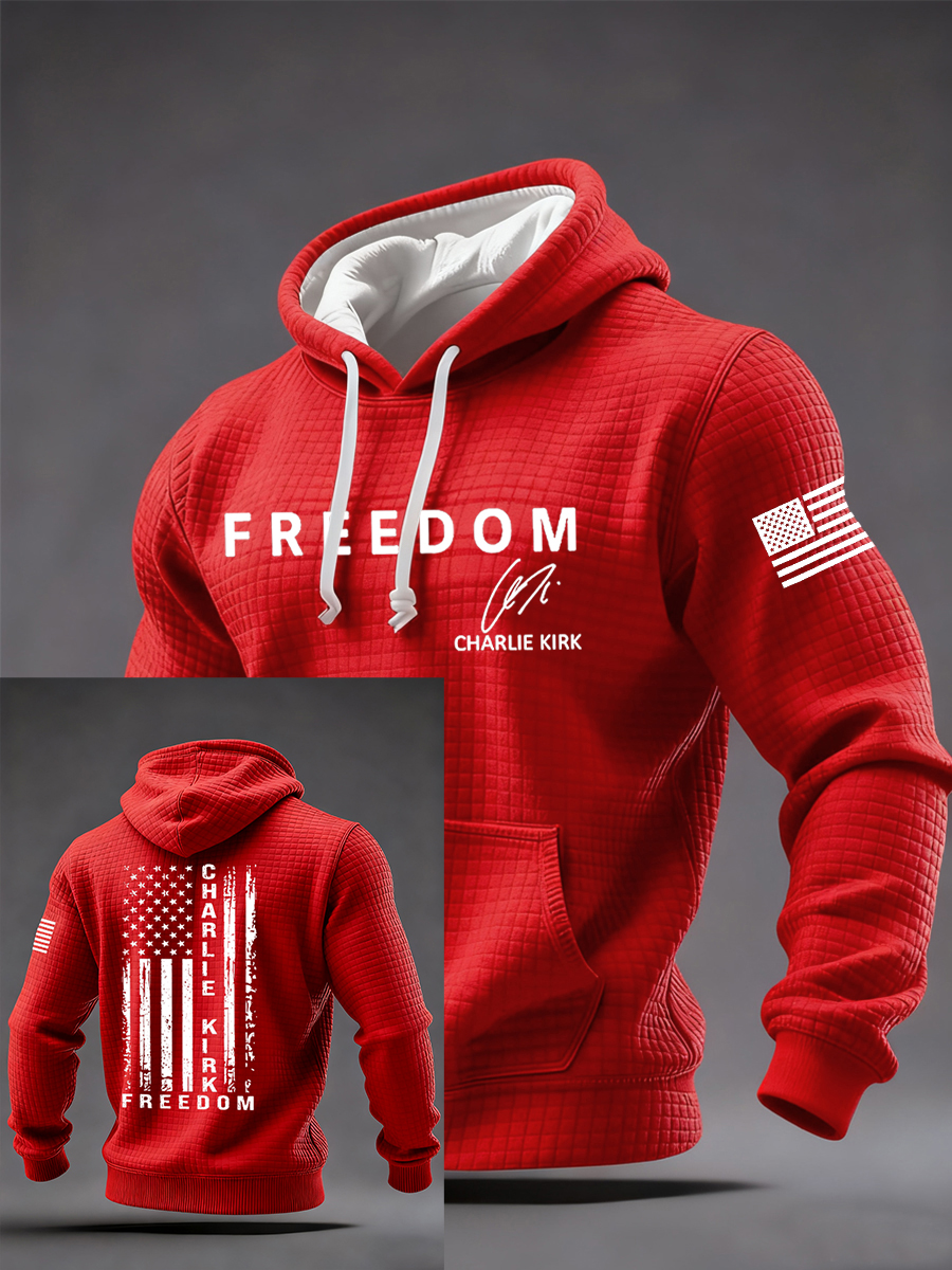Men's Freedom  Flag Print Casual Checkered Hoodie