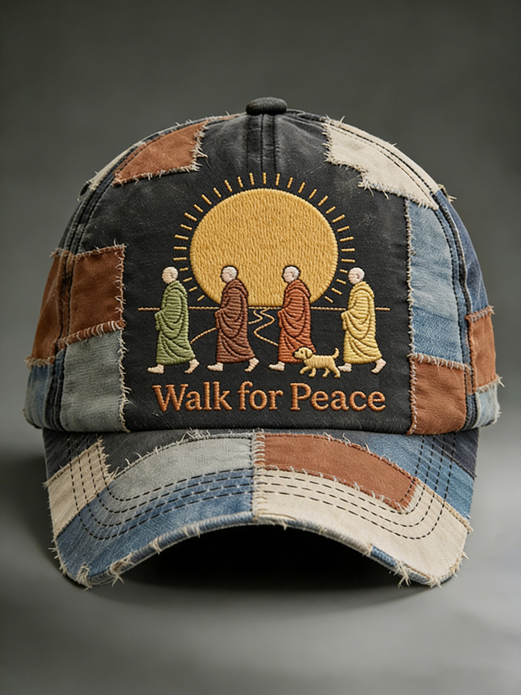Unisex Retro Walk For Peace Patchwork Pattern Baseball Cap