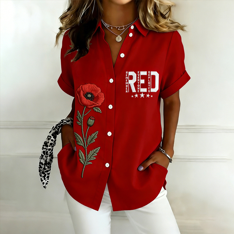 Women's Red Friday Floral Art Print Casual Shirt