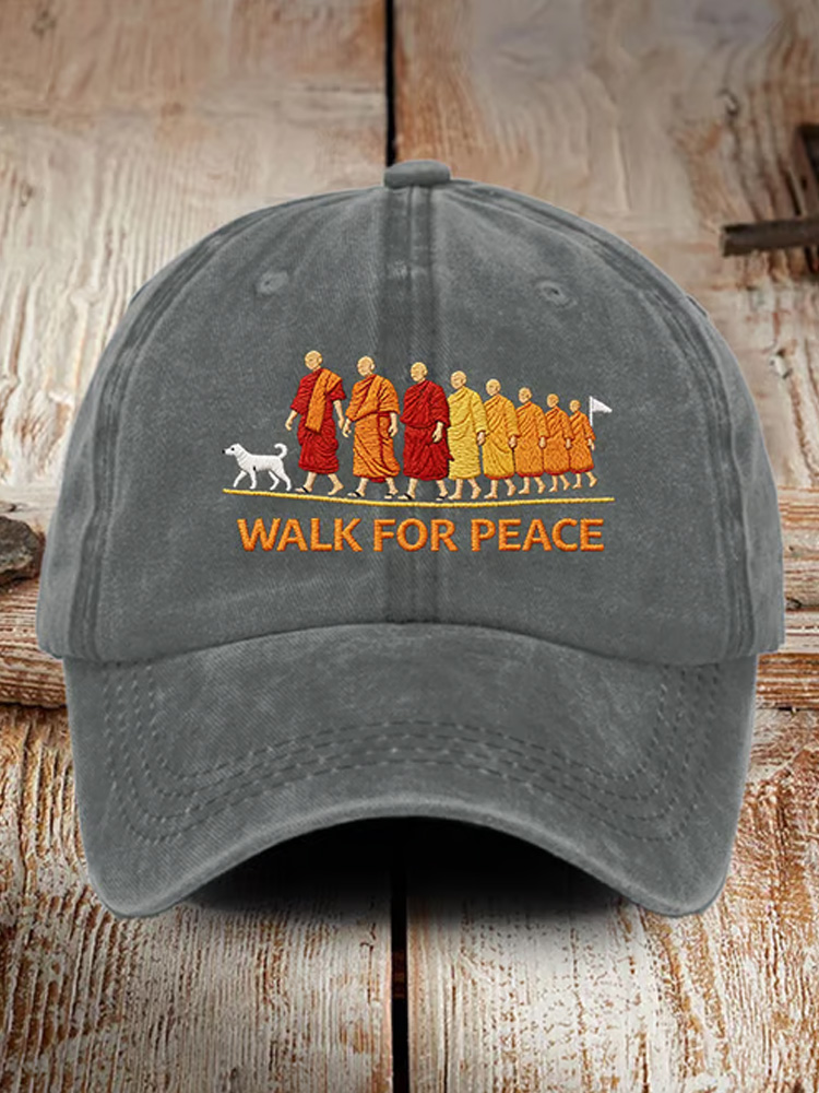 Retro Walk For Peace Monks With Aloka Dog Print Baseball Cap