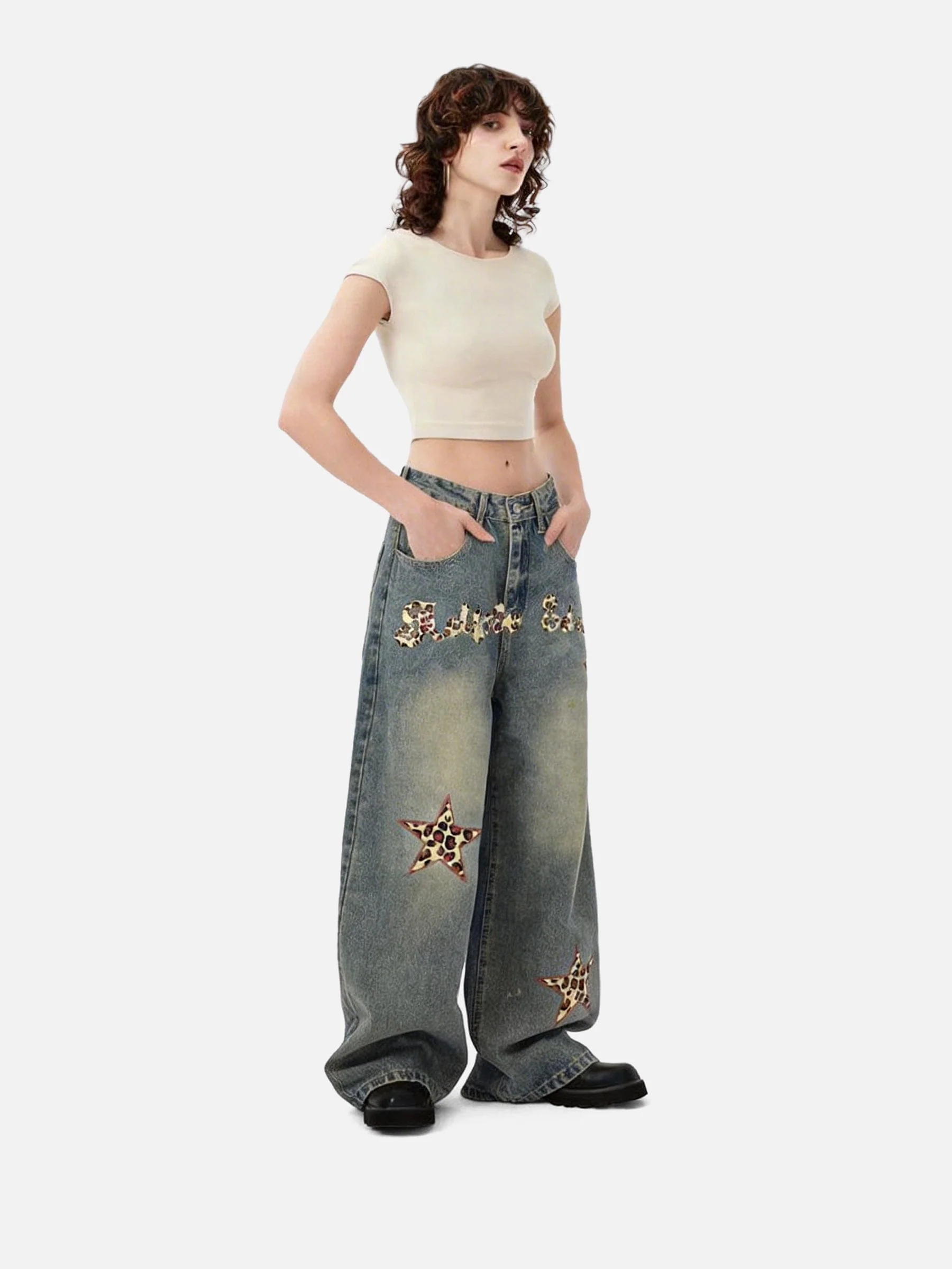 Aelfric Eden Leopard Star Panel Baggy Jeans