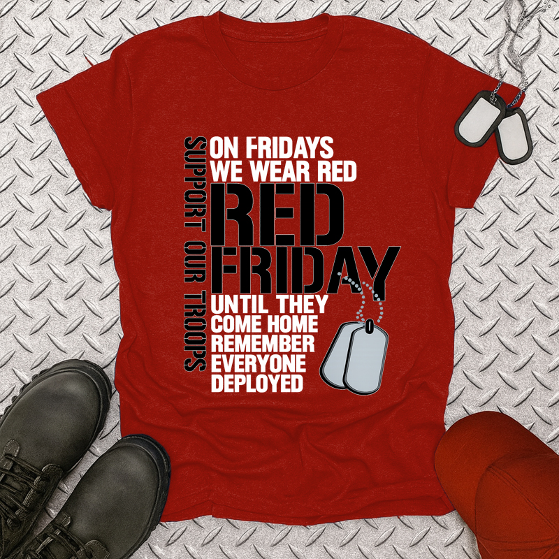 Women's  Red Friday Print Casual Short Sleeve T-Shirt