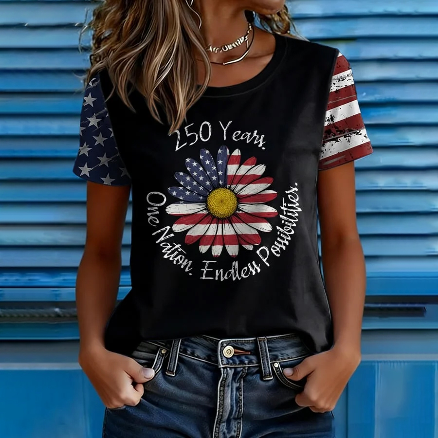 Women's American Flag Printed Casual T-Shirt
