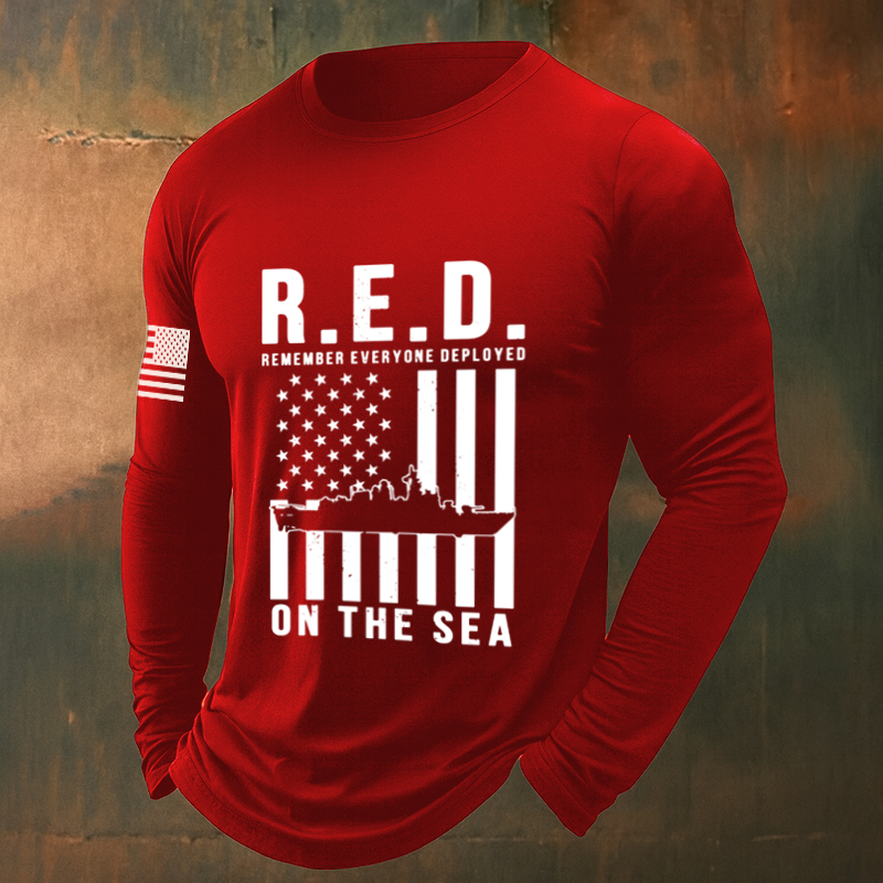 Veteran Red Friday Print Long Sleeve T-Shirt