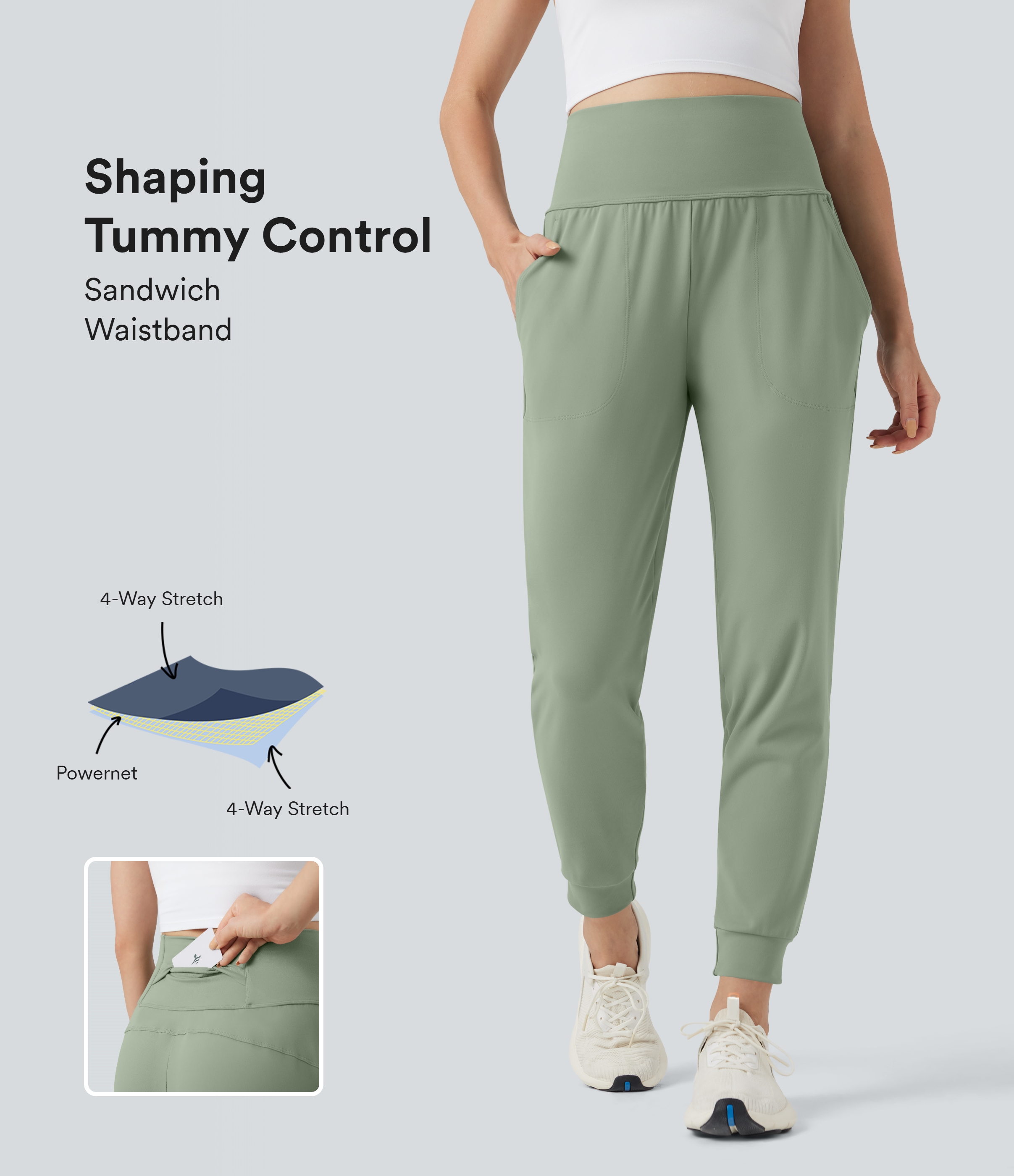Mid Rise Tummy Control Running Joggers with Pockets