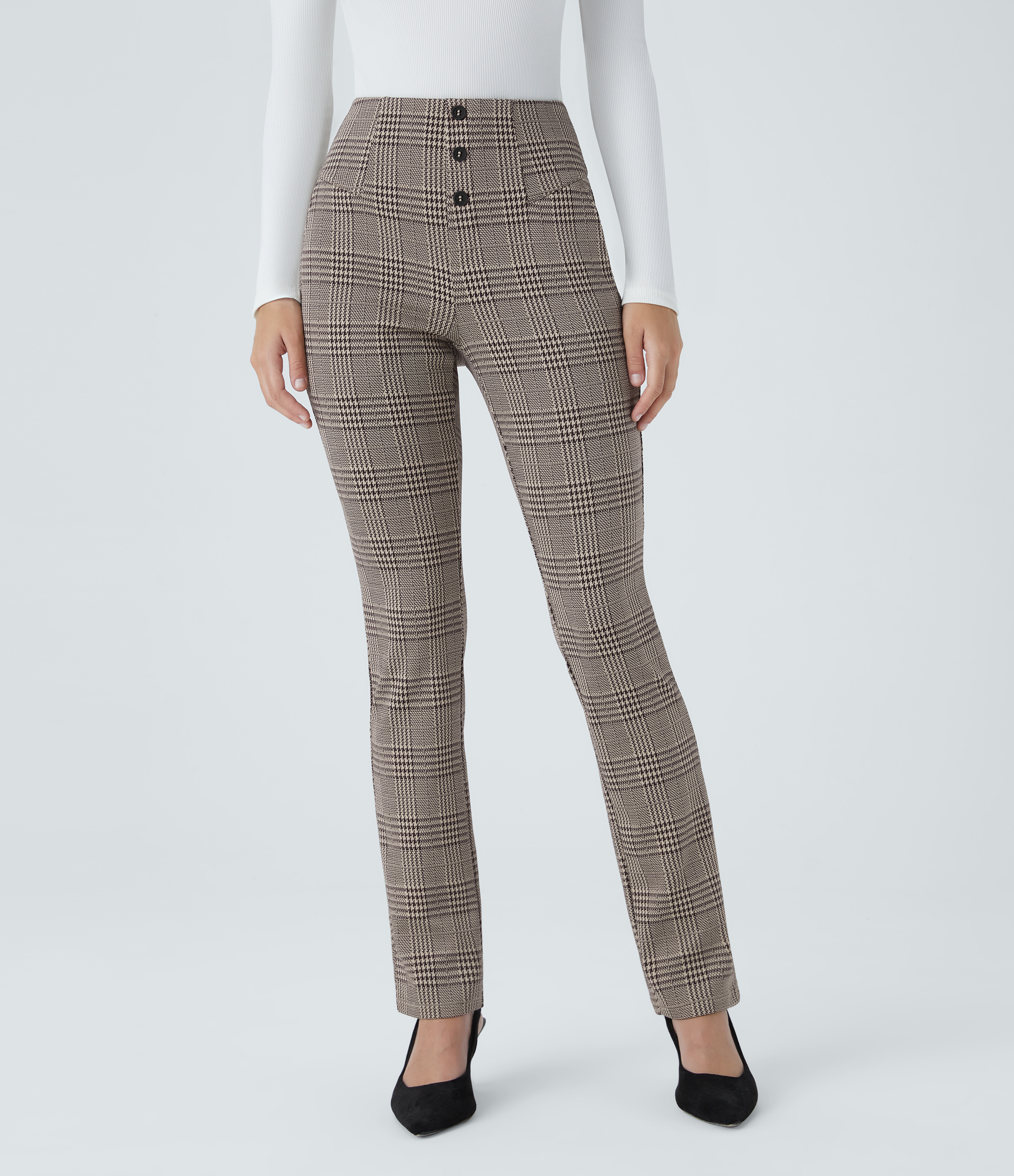 Halara Flex™ High Waisted Houndstooth Plaid Skinny Work Pants with Pockets