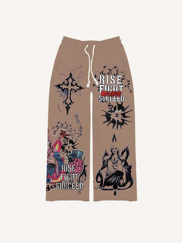 Mary&Cross&Graphic&Letter Print Elastic Waist Pants