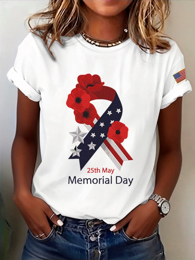 Women's Casual Memorial Day Printed Short-Sleeve T-Shirt