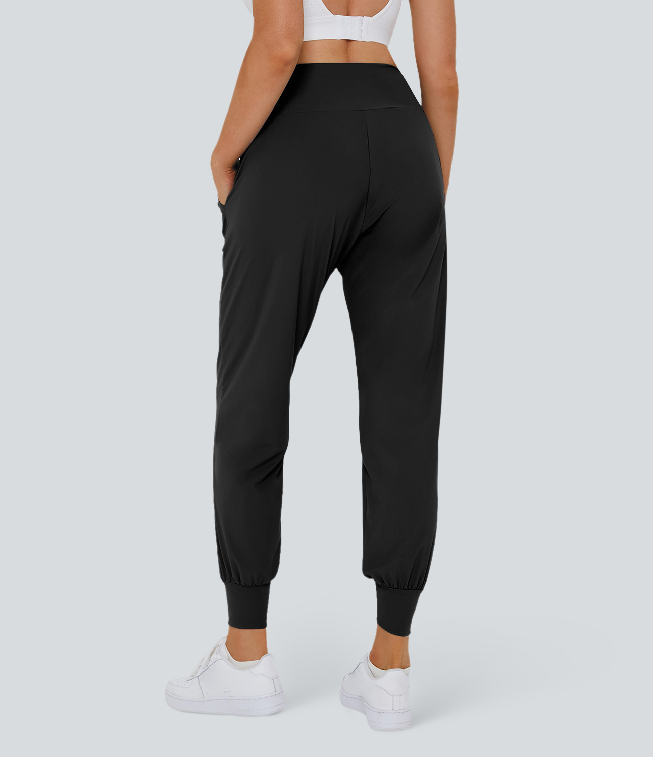 High Waisted Plain Pocket Casual Joggers