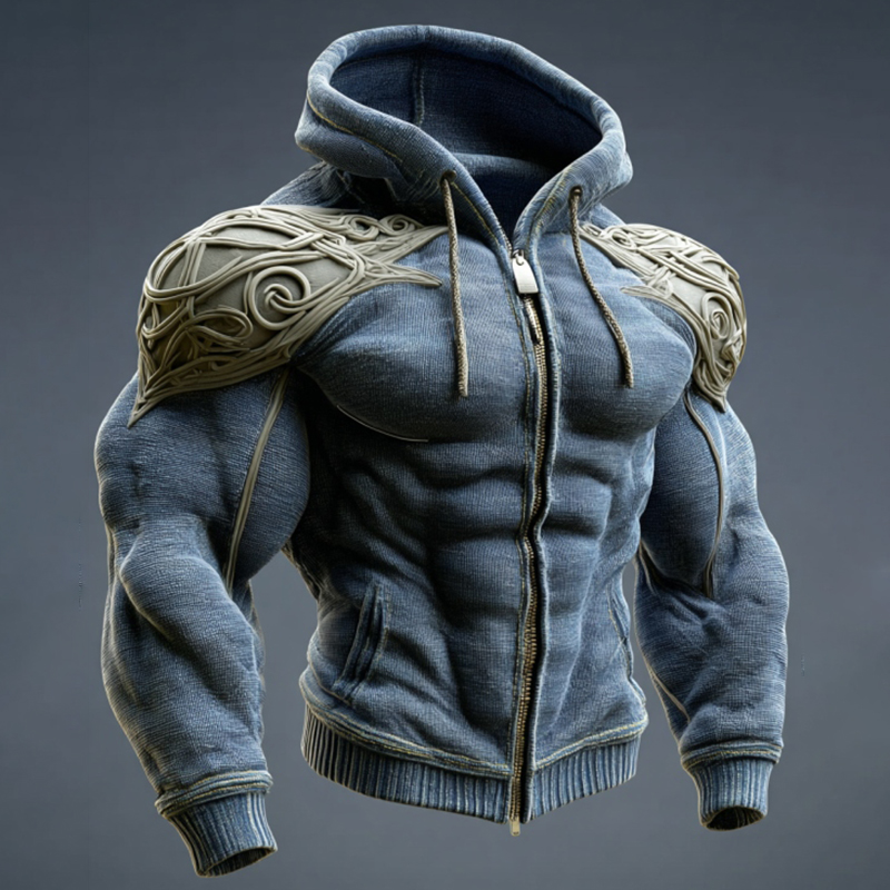Men's Retro Viking Celtic Knot Embroidery Warm Hooded Jacket
