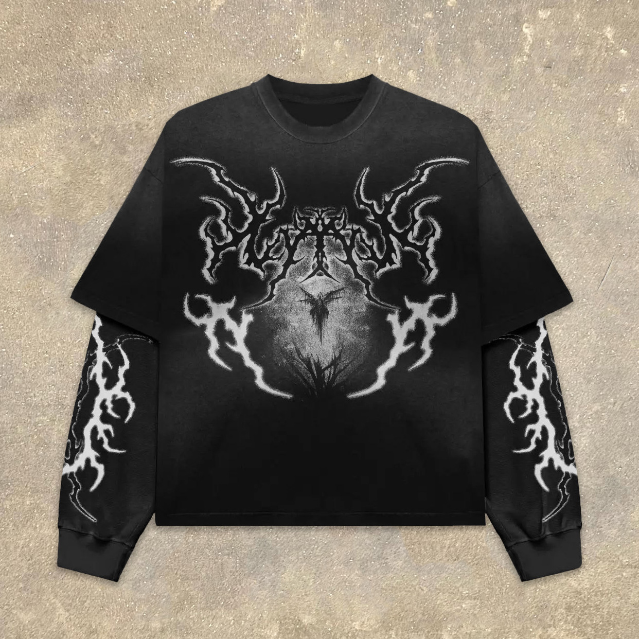 Fake Two Dark Print Long Sleeve T-Shirt