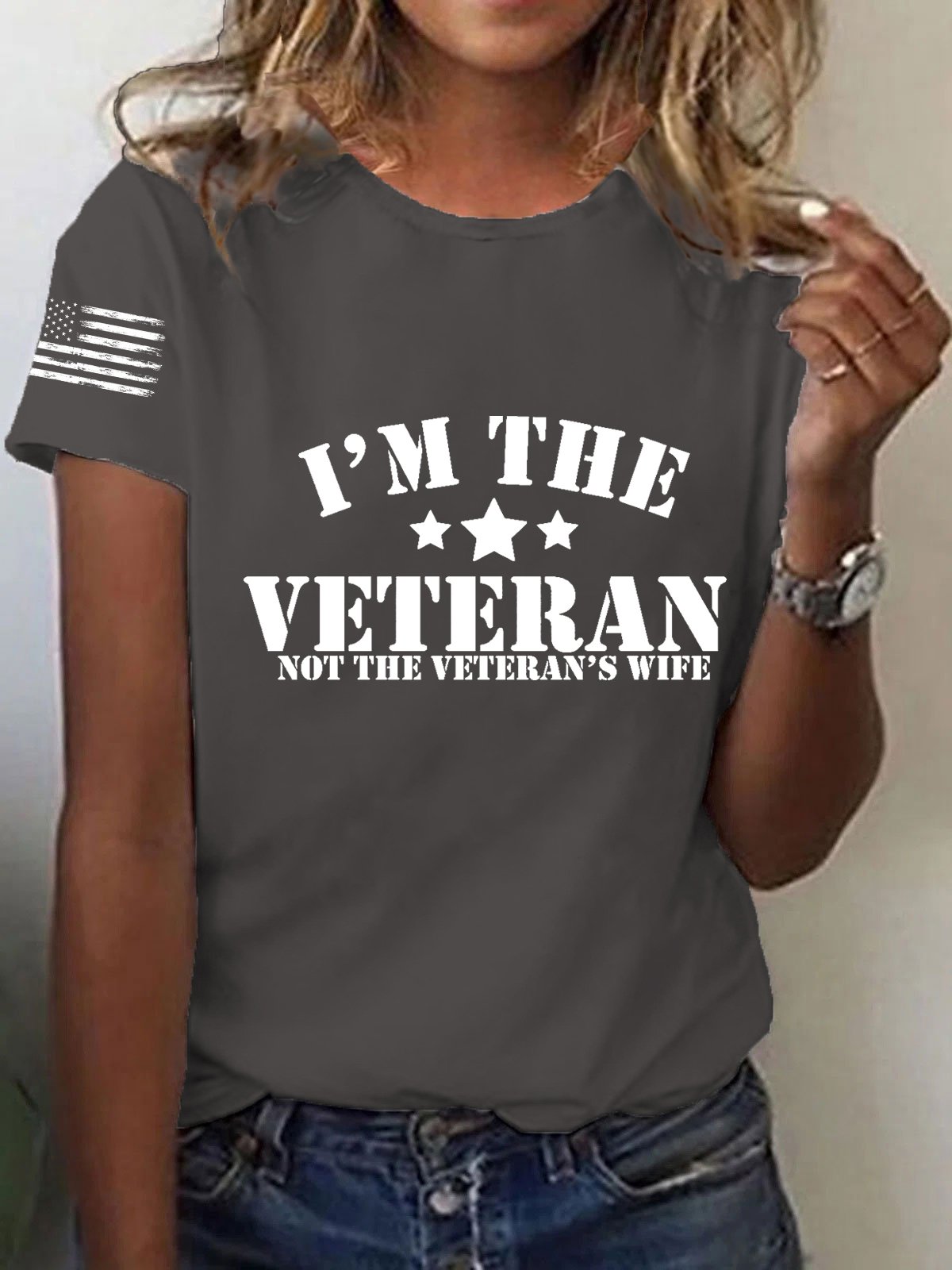 Women's I Am The Veteran Not The Veteran's Wife Printed T-Shirt