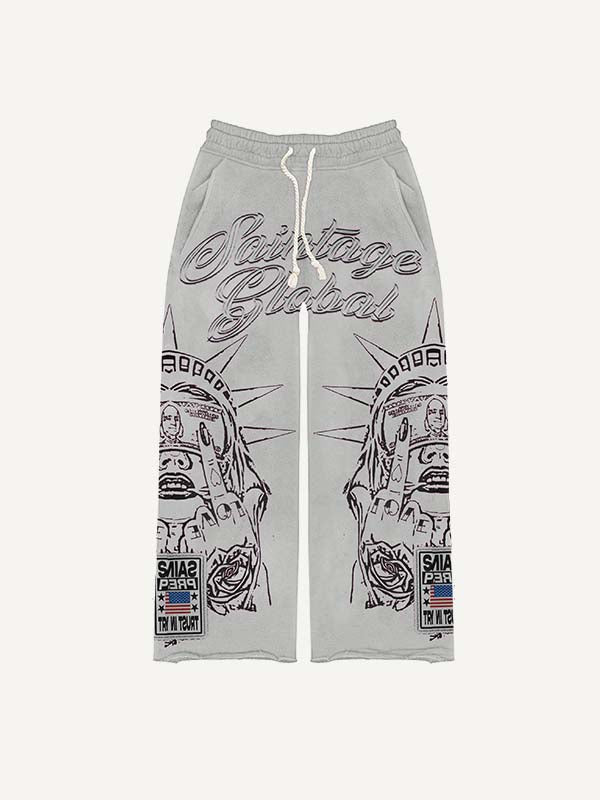Figure&Letter&Gesture&Graphic Print Elastic Waist Pants