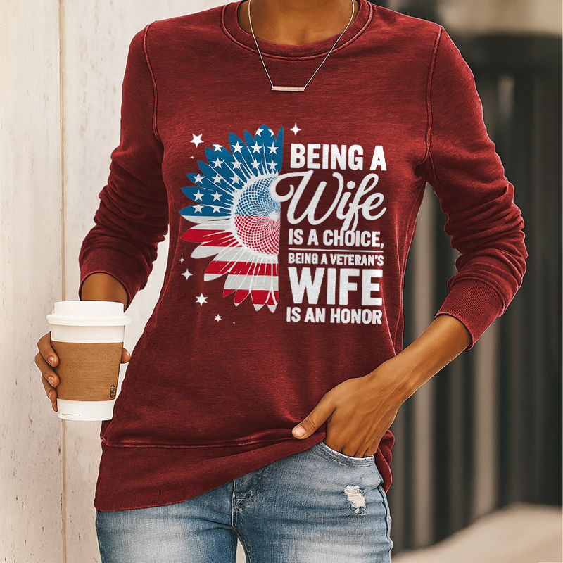 Women's Veteran Wife Print Casual Sweatshirt