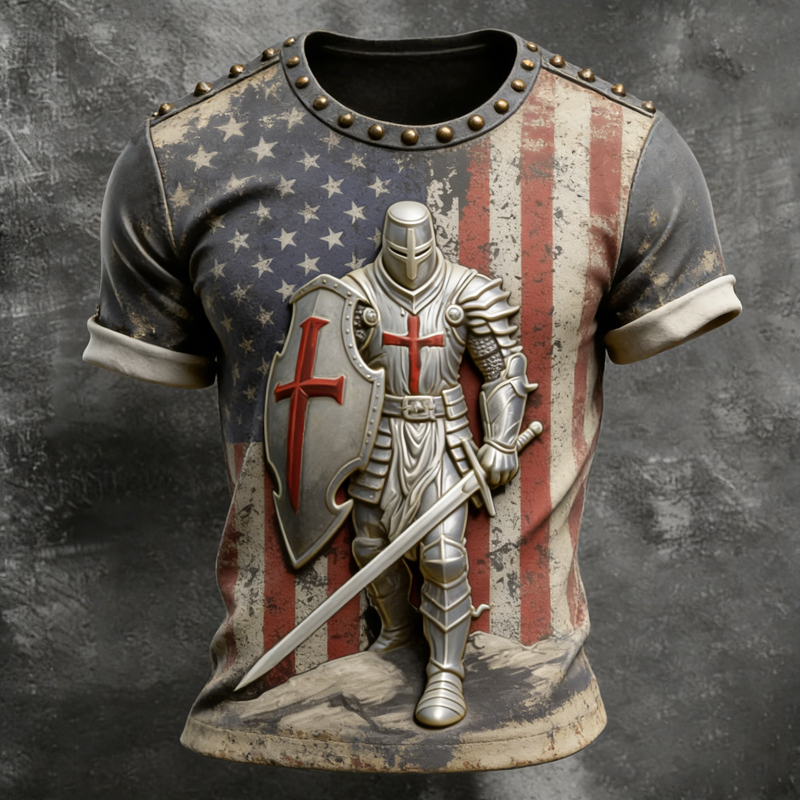 Retro Men's Faith Knights Templar Art Print Casual T-Shirt