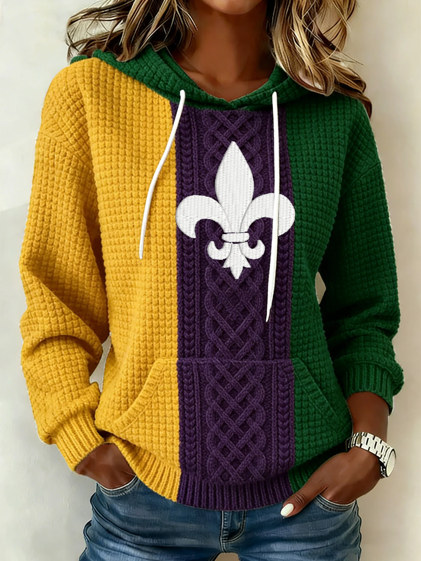 Women's Retro Mardi Gras Print Hoodie