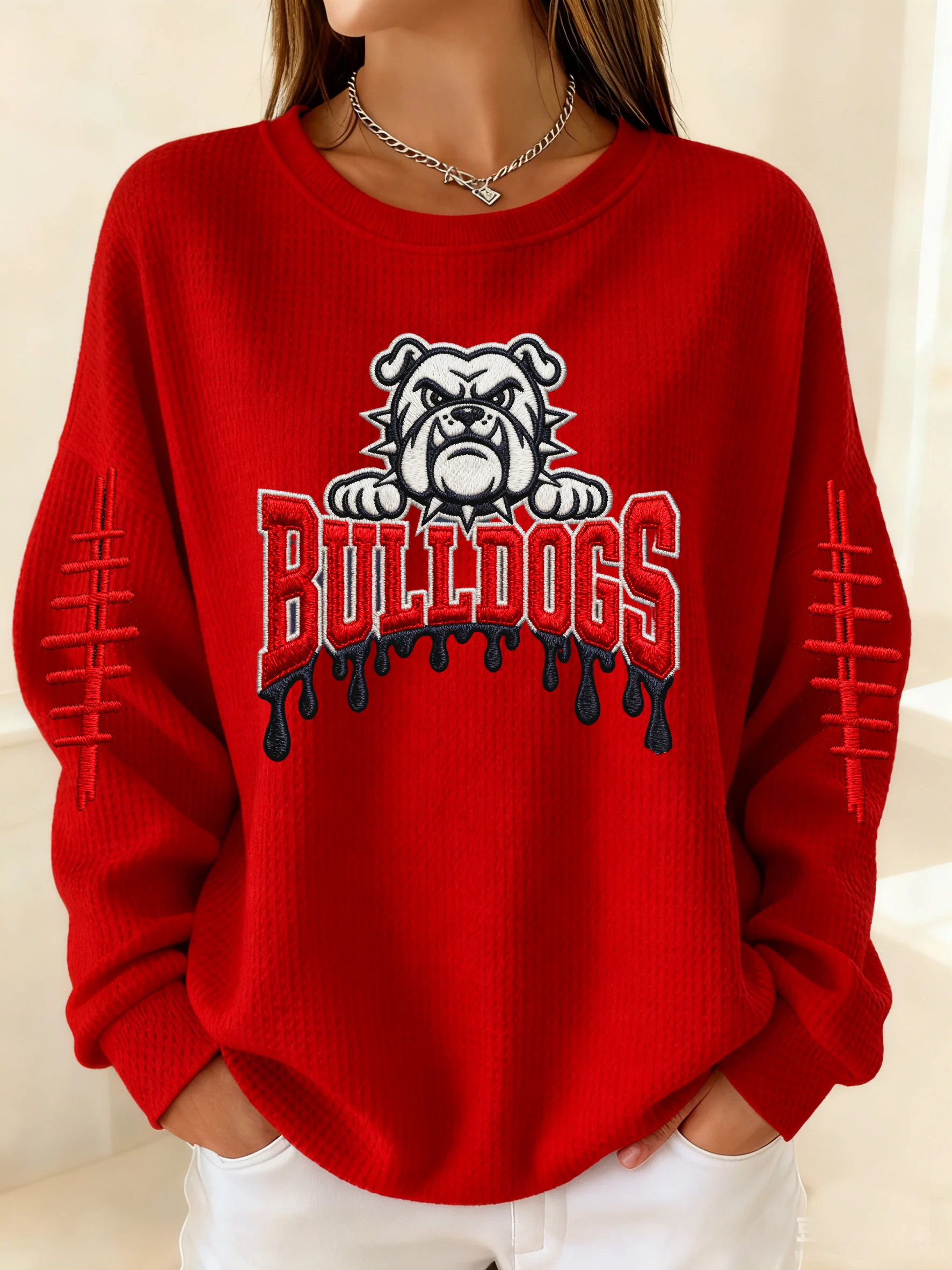 Women's Winter Rugby Team Print Waffle Top