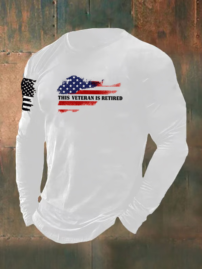 Men's This Veteran Is Retired Pattern Long Sleeve 100% Cotton T-Shirt