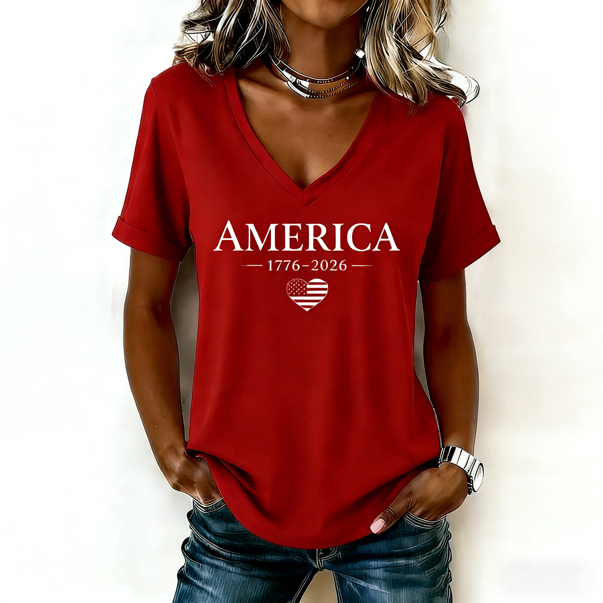 Women's casual retro American 250th anniversary T-shirt