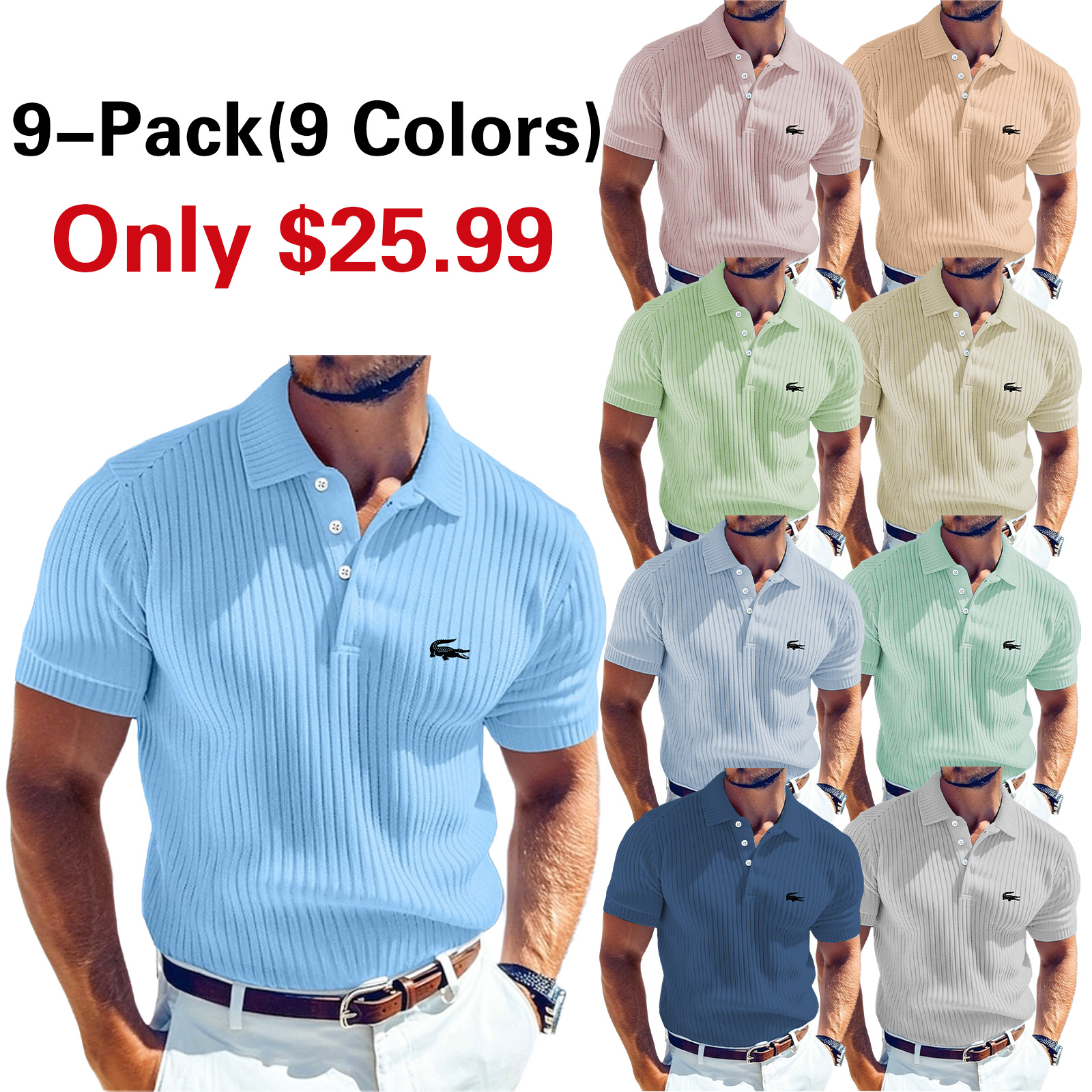 Men's Rib Knit Top Textured Casual Work Lapel Ribbed Polo Collar Short Sleeve Basic Modern Color Block Buttons Knitted Spring & Summer Summer Regular Fit White Yellow Burgundy Navy Blue Light Blue