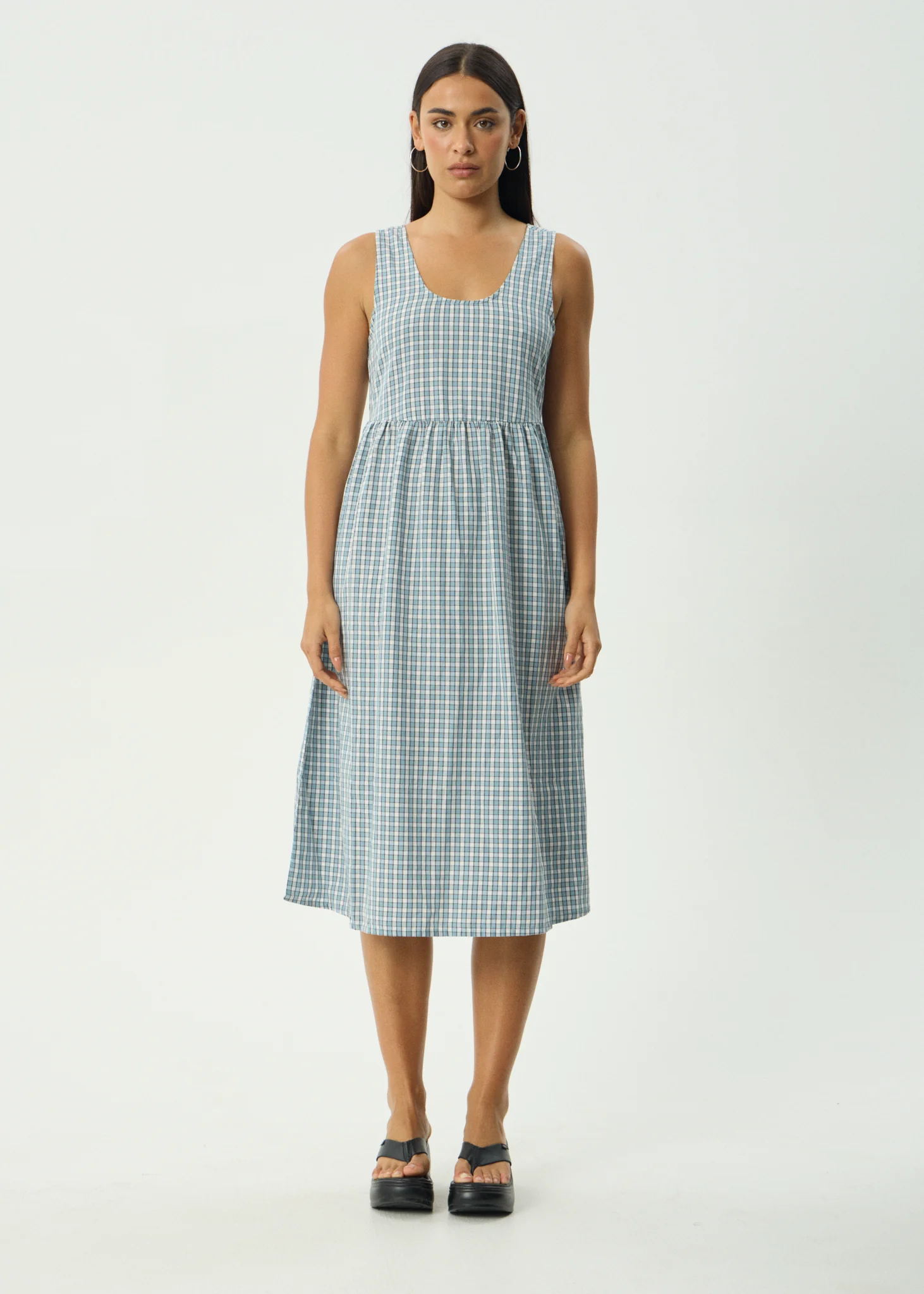 AFENDS Womens Evans - Check Midi Dress - Overcast Check