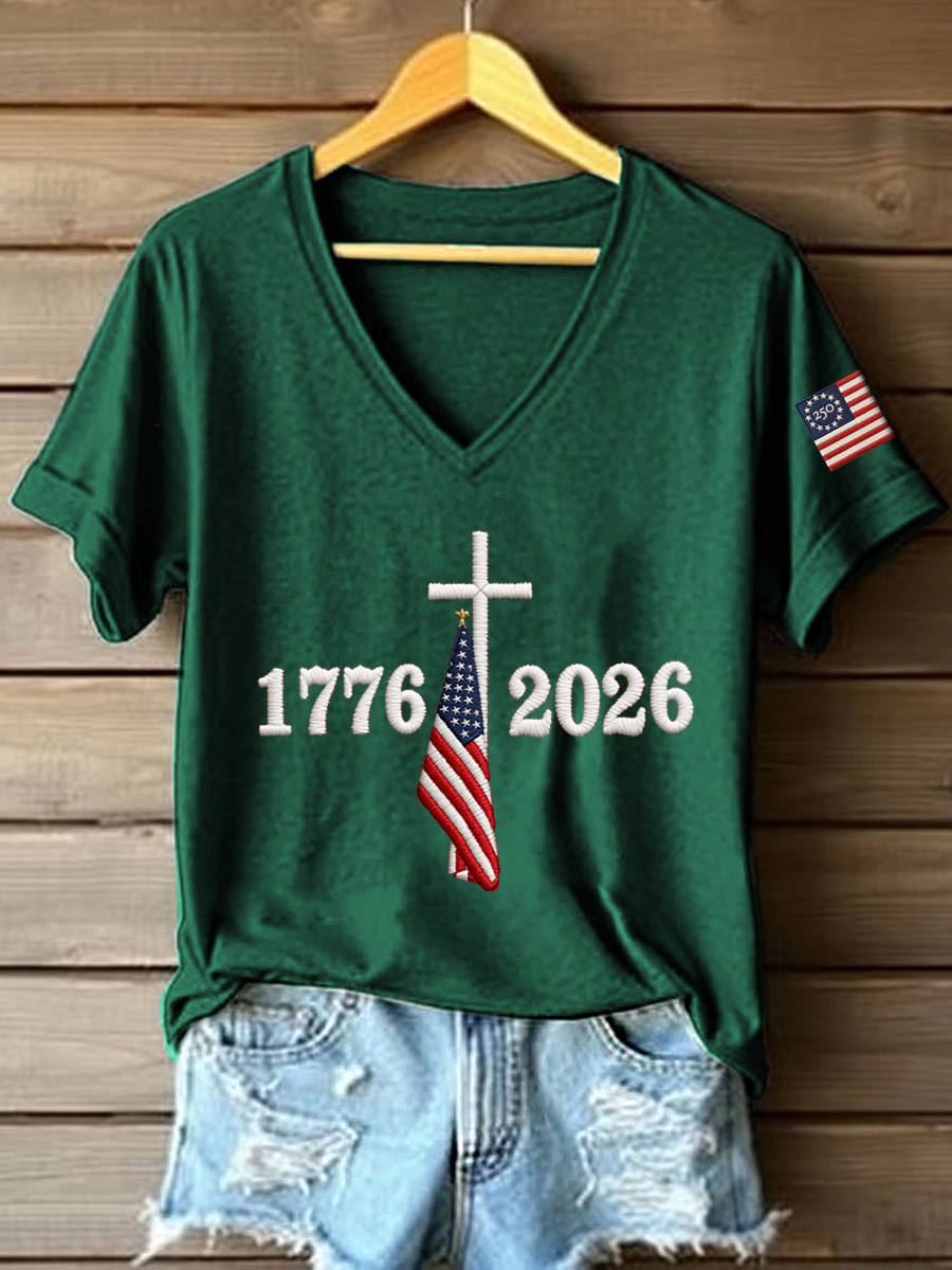 Women's 250th Anniversary Embroidered V-Neck T-Shirt