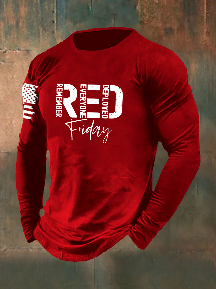 Red Friday Printed Long Sleeve Cotton T-Shirt
