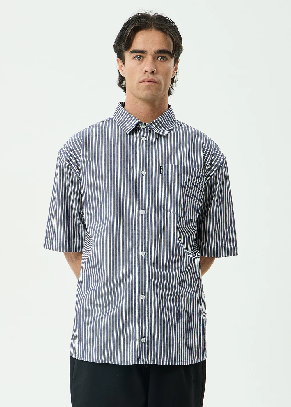 AFENDS Mens Delta - Short Sleeve Shirt - Navy Stripe