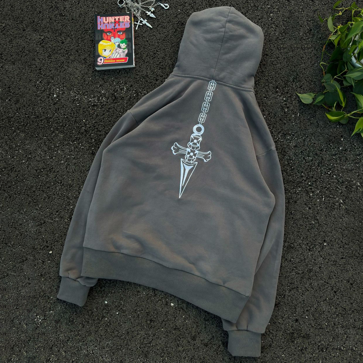 Anime Chain Print Long Sleeve Zipper Hoodies