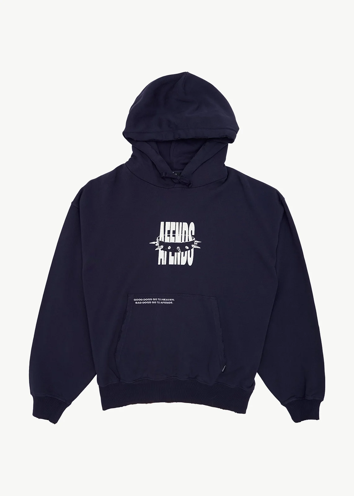 AFENDS Mens Bad Dog - Boxy Pull On Hood - Washed Deep Sea