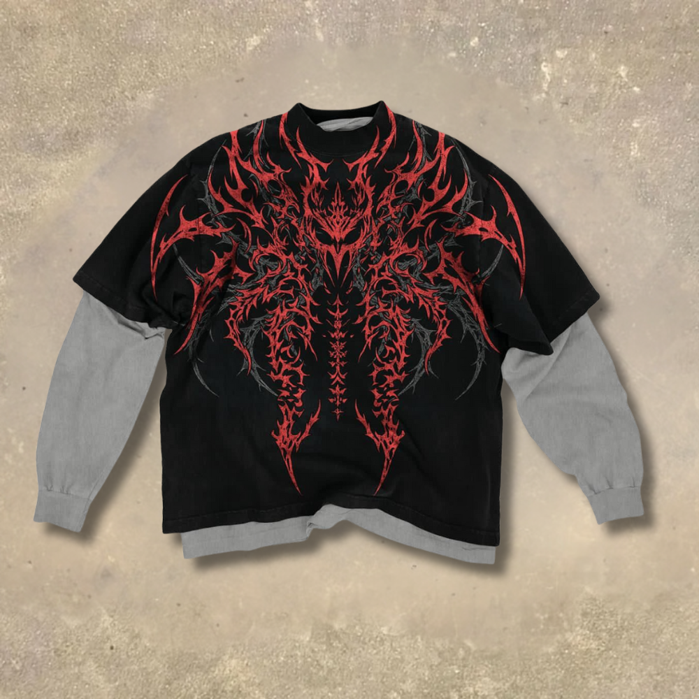 Street Trendy Dark Gothic Thorn Fake Two-Piece Shirt