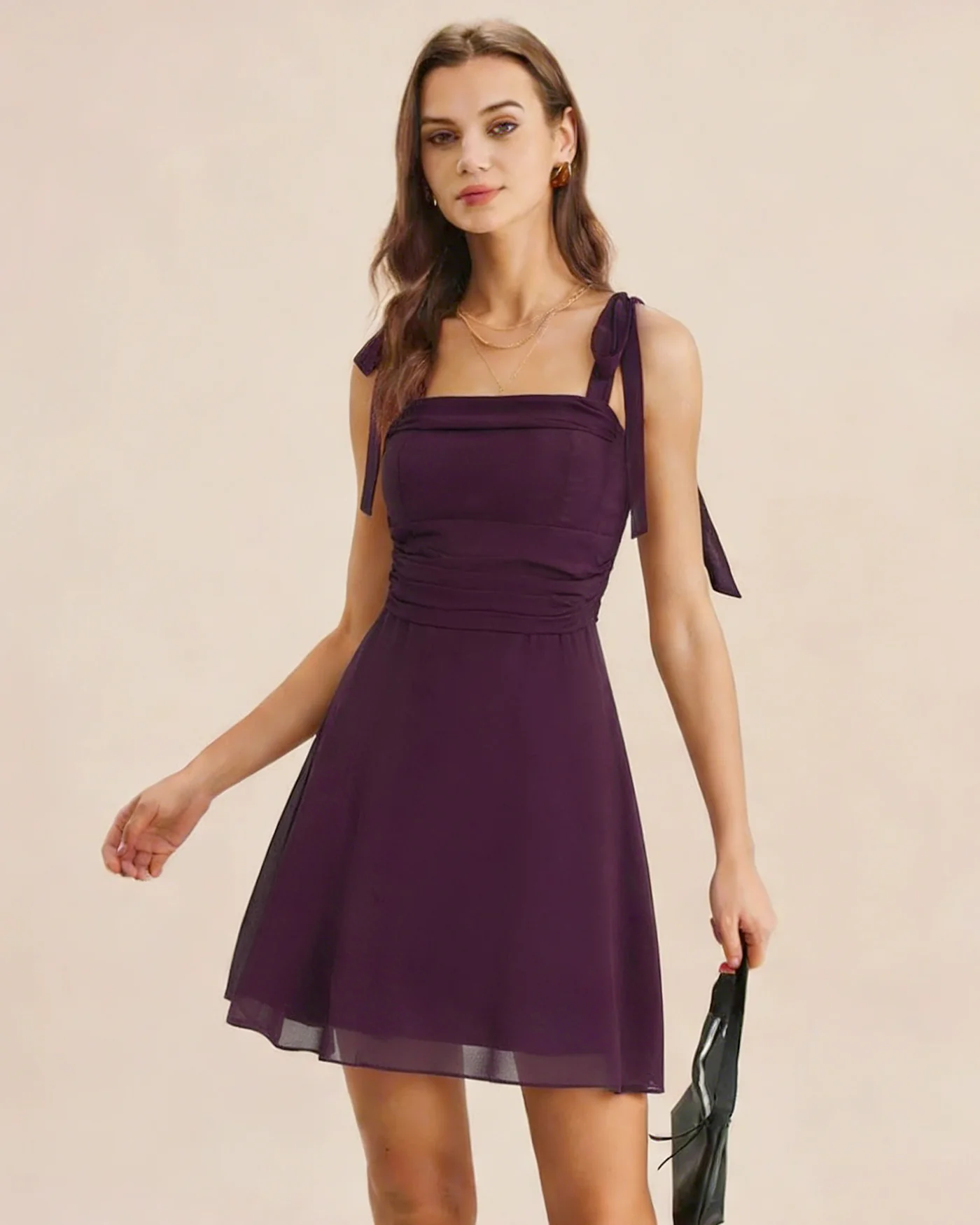 Purple Tie Strap Chiffon Mini Dress