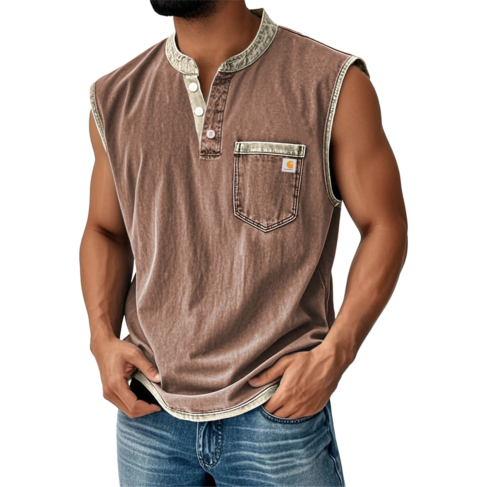 Men's Vintage Vest Top 100% Cotton Acid Wash Undershirt Sleeveless