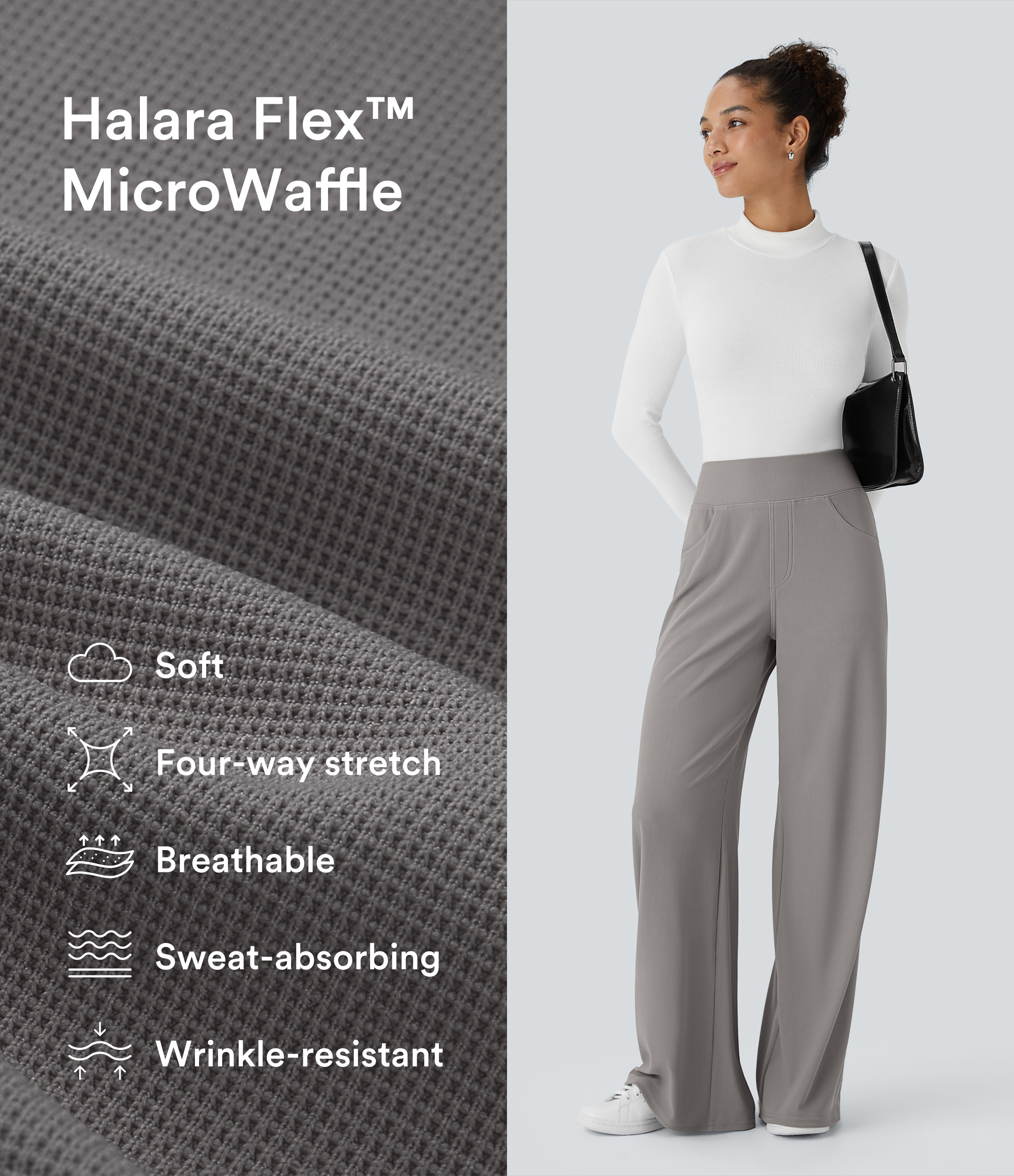 Halara Flex™ High Waisted Tummy Control Pockets Wide Leg Micro Waffle Work Pants