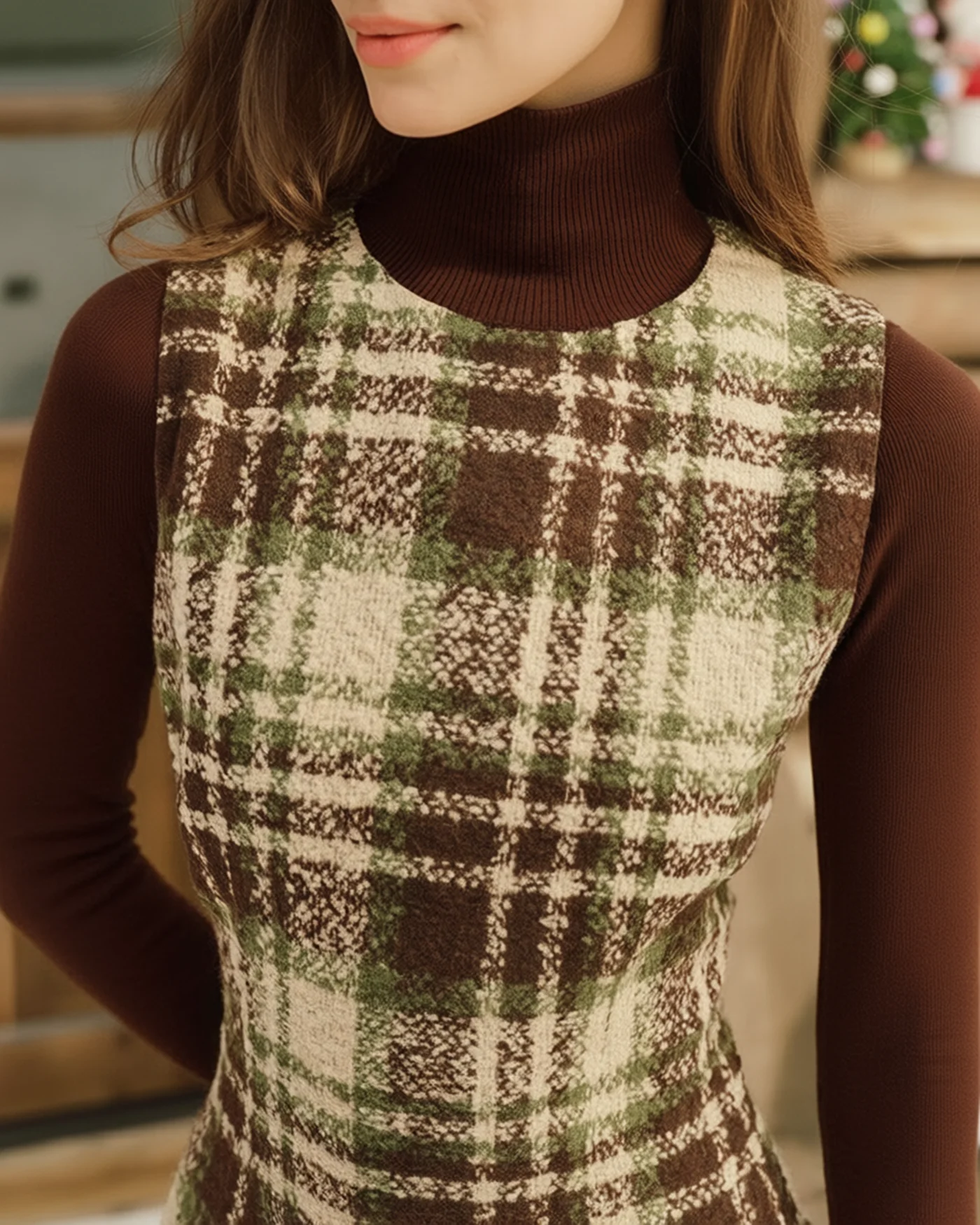 Plaid Round Neck Sleeveless Mini Dress