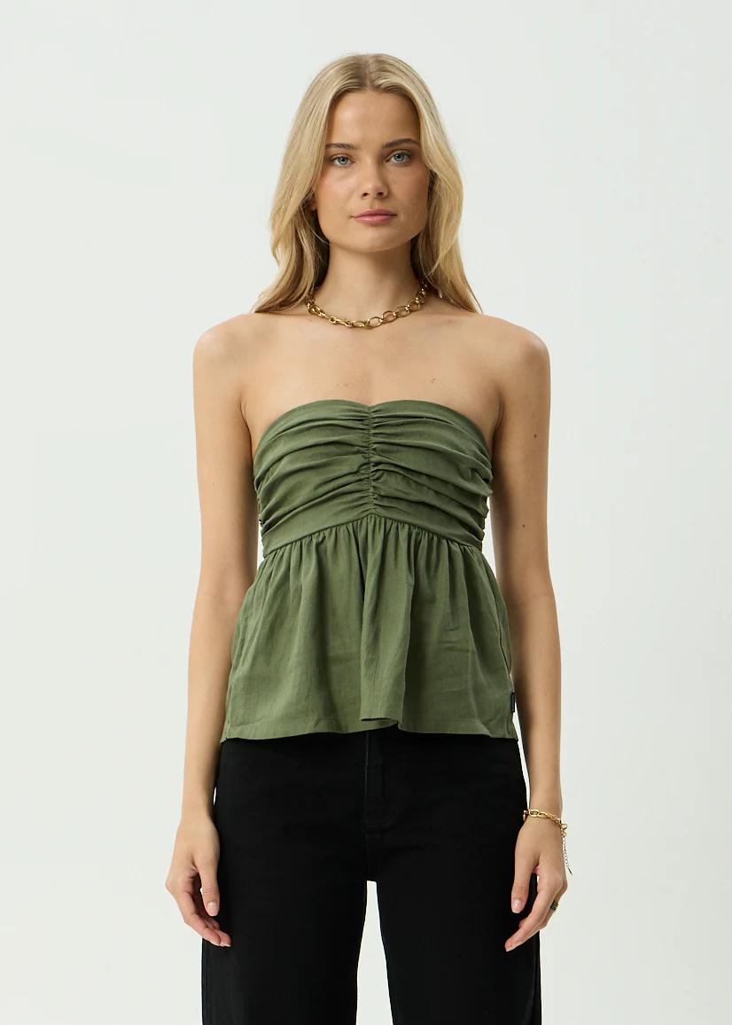 AFENDS Womens Juni -  Strapless Top - Deep Olive